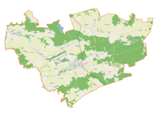 Mapa konturowa gminy Orneta, blisko centrum na prawo znajduje się punkt z opisem „Opin”