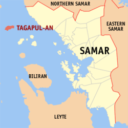 Mapa ng Samar na nagpapakita sa lokasyon ng Tagapul-an.