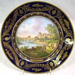 Sèvres plate ('service des fleuves et rivieres de France') Most of the set was originally sent to the French embassy in Istanbul (c 1847) Painted & signed by Polycles Langlois (9 5 in)
