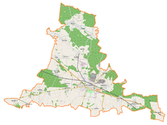 Mapa konturowa gminy Strzelce Opolskie, blisko centrum po prawej na dole znajduje się punkt z opisem „Dziewkowice”