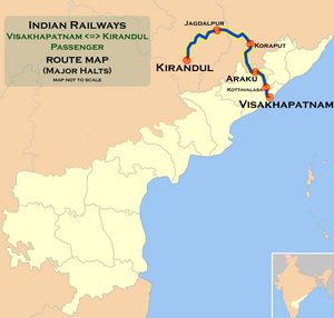 (Visakhapatnam - Kirandul) Express train route map