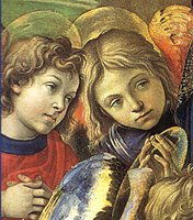 Verskyning van die Maagd aan Sint St Bernard (detail) (1486) Olieverf op paneel, 210 × 195 cm, Kerk van Badia, Florence