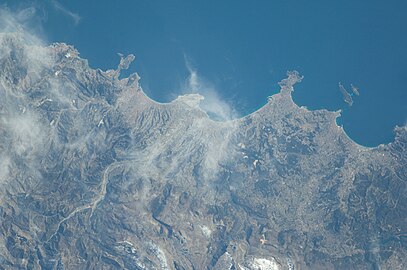 coastline to Nice, Antibes and Cannes, Var river, Maritime Alps, a view from ISS