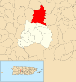 Location of Mameyes Arriba within the municipality of Jayuya shown in red