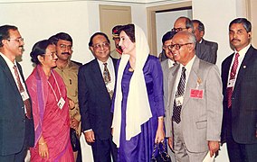 Mohammad Mosaddak Ali met with Prime Minister of Pakistan Benazir Bhutto atthe Organisation of Islamic Cooperation (OIC) Conference in Cyprus.jpg