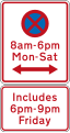 No Stopping at times prescribed (on both sides of this sign, includes a late night extension)