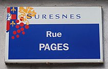 Plaque de la rue Pages, en hommage à Auguste Pagès, maire de 1830 à 1832.