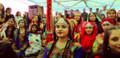 Sindhi women wearing traditional clothing on Sindhi Cultural Day in Jamshoro, Pakistan.