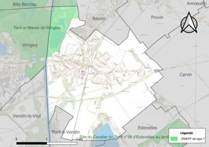 Carte de la ZNIEFF de type 1 sur la commune.