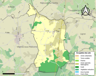 Carte en couleurs présentant l'occupation des sols.