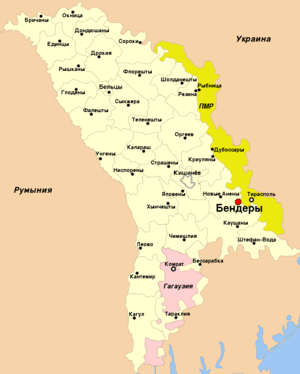 Расположение Бендер на карте Молдавии