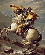 Bonaparte franchissant le Grand-Saint-Bernard (1801), de David: la montaña aparece como decoración según la tradición clásica.[173]​