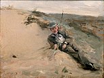 Ralph Curtis op het strand in Scheveningen, Sargent