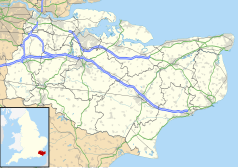 Mapa konturowa Kentu, w centrum znajduje się punkt z opisem „Ashford International”