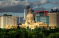 The Alberta Legislature Building in Edmonton, viewed from the south bank of the North Saskatchewan River valley.