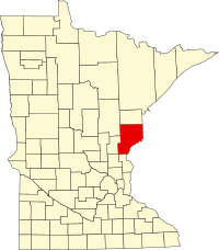 Map of Minesota highlighting Pine County