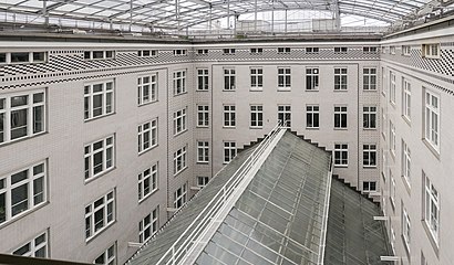 Glass-covered atrium in the interior