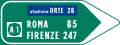 Segnale di direzione per avviare all'autostrada (con indicazione della stazione d'ingresso e delle distanze parziali e totali)