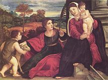 Madonna and Child, St. Agnes and John the Baptist circa 1528 date QS:P,+1528-00-00T00:00:00Z/9,P1480,Q5727902