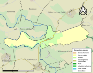 Carte en couleurs présentant l'occupation des sols.