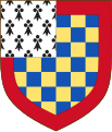 Coat of arms from 1213 onwards (Checky or and azure within a bordure gules, a canton ermine).