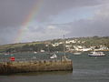 Flushing, from Fish Strand Quay, Falmouth, with rainbow.