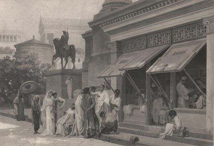 La boutique du barbier Licinius, engraving by Gautier, 1885