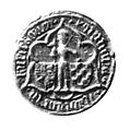 Schöffensiegel von 1437 aus Küdinghoven, dargestellt ist vermutlich Victor von Mailand