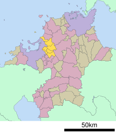 Kaart van Fukuoka met het district Kasuya gemarkeerd