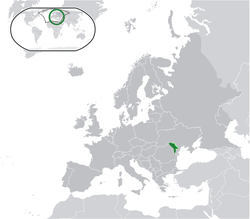 摩爾多瓦（綠色）和有爭議的德左（淺綠色） 在欧洲（深灰色）的位置
