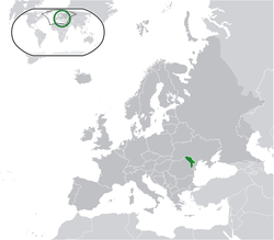 Lokasion ti Moldova ii Europea (berde) ken ti di natengngel a teritoriona iti Transnistria (napusasaw a berde)