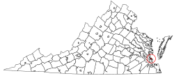 バージニア州におけるポコソン市の位置の位置図