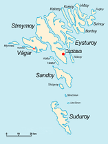 The Faroes with the island's names