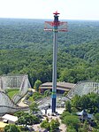 WindSeeker during testing, as seen from the park's 1/3 scale replica of the Eiffel Tower. Taken June 14, 2011.