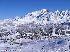 Les Saisies and Mont Blanc from the top of the Bisanne chair lift