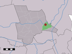 The village (dark red) and the statistical district (light green) of Beerze in the municipality of Ommen.