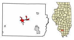 Location of Pinckneyville in Perry County, Illinois.