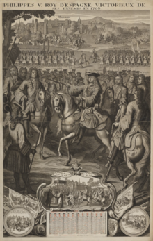 Felipe V. Rey de España victorioso de sus enemigos en 1706 (Pierre Gallays, 1707).