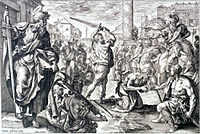 11. The martyrdom of Saint Paul label QS:Len,"The martyrdom of Saint Paul" label QS:Lpl,"Męczeństwo Pawła" label QS:Lnl,"Het martelaarschap van Paulus" 1577-1582. engraving. Various collections.