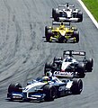 Schumacher leading a group of cars at the 2001 Canadian GP