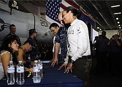 Stephen Lang & Michelle Rodriguez on USS Dwight D. Eisenhower (CVN-69) 2010-01-27 1.jpg