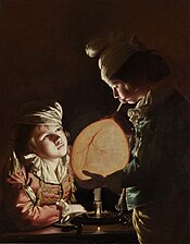 Joseph Wright of Derby, Deux garçons avec une vessie, vers 1769-1770.