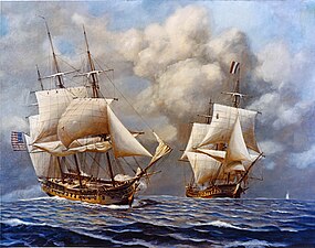 Americká fregata USS Constellation bojuje s francouzskou fregatou Insurgente, 9. února 1799