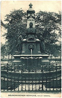 Denkmal und Brunnen für Grillo auf dem Schalker Markt, errichtet 1898, Ansichtskarte