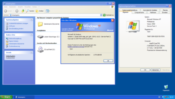 Windows XP-Luna-Desktop mit geöffnetem Heimverzeichnis „Arbeitsplatz“ und 2 Fenstern