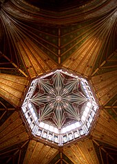 Looking upwards inside church.