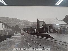 Looking up from the railway station at the base