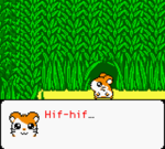 Hamtaro using the "Hif-Hif" command to sniff a hole in some greenery.