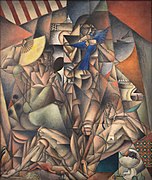 Jean Metzinger, 1912–1913, L'Oiseau bleu (The Blue Bird), oil on canvas, 230 x 196 cm, Musée d'Art Moderne de la Ville de Paris. Exhibited at the Salon des Indépendants, 1913