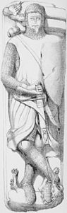 Illustration of the stone effigy of an armed warrior